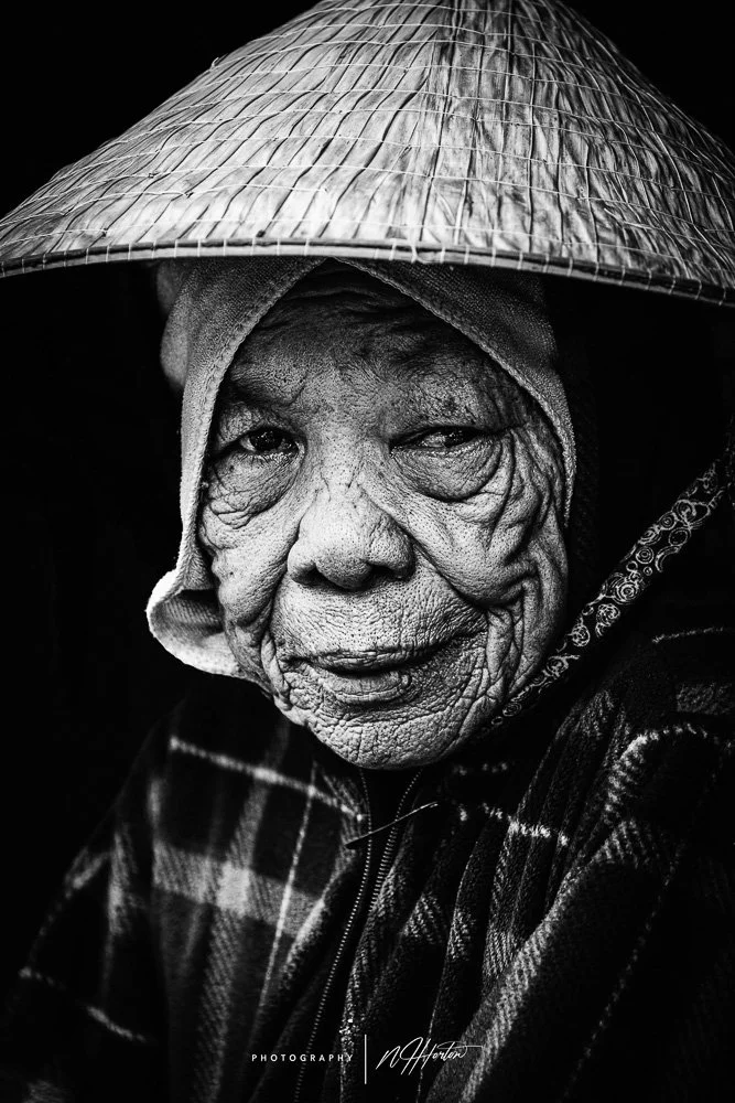 B&W Portrait of old lady, Hoi An, Vietnam