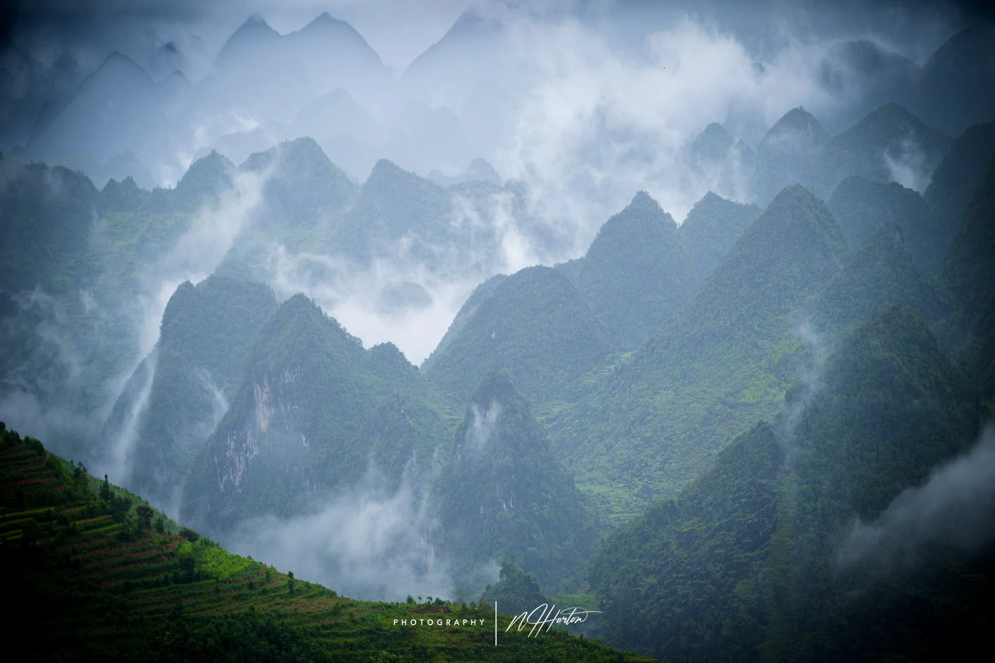 Atmosheric mountains in Ha Giang region of North Vietnam.