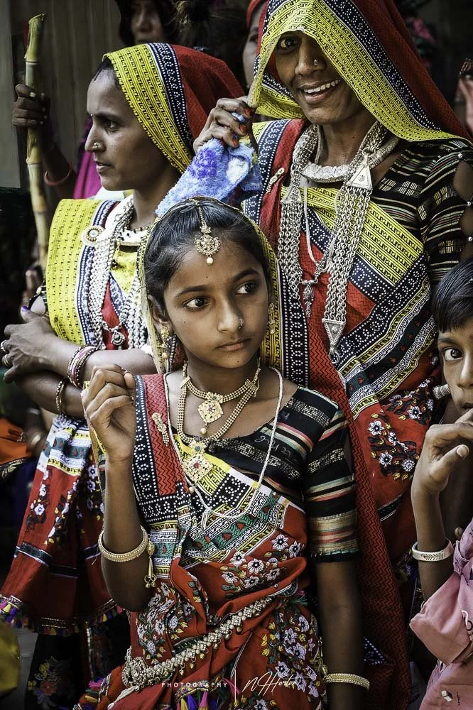 Portrait of family at festival, Gujarat, India