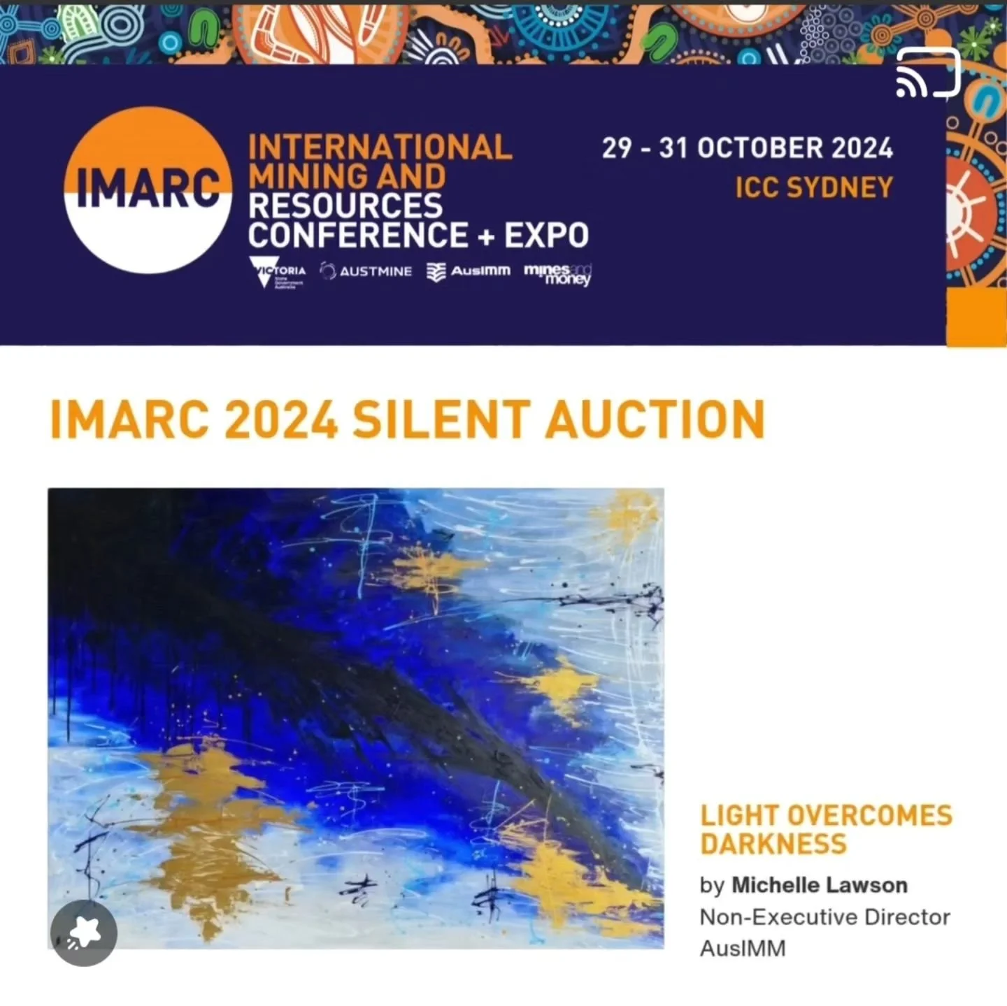 Thank you @imarcglobal for the opportunity to showcase my artwork &quot;Light Overcomes Darkness&quot;. I hope we can raise a good amount for @starsfoundationaustralia, as its such a worthy cause!