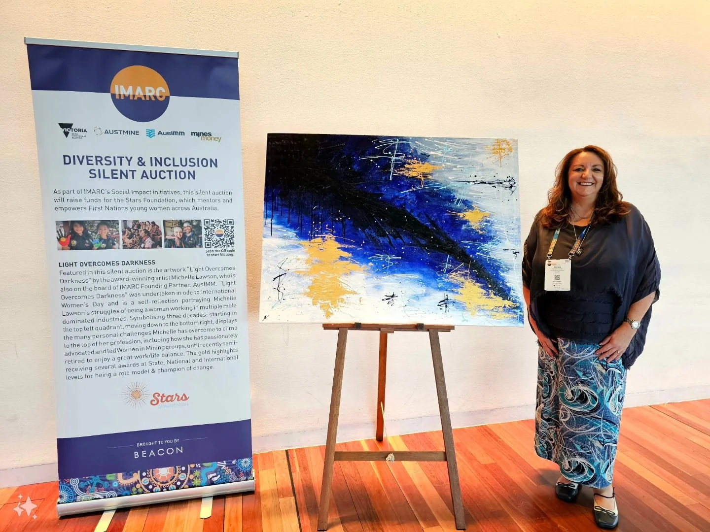 🌟 Last night was an unforgettable milestone as my artwork &quot;Light Overcomes Darkness&quot; was showcased at the Museum of Contemporary Art Australia in Sydney to kick off the International Mining and Resources Conference, running from 29-31 Octo