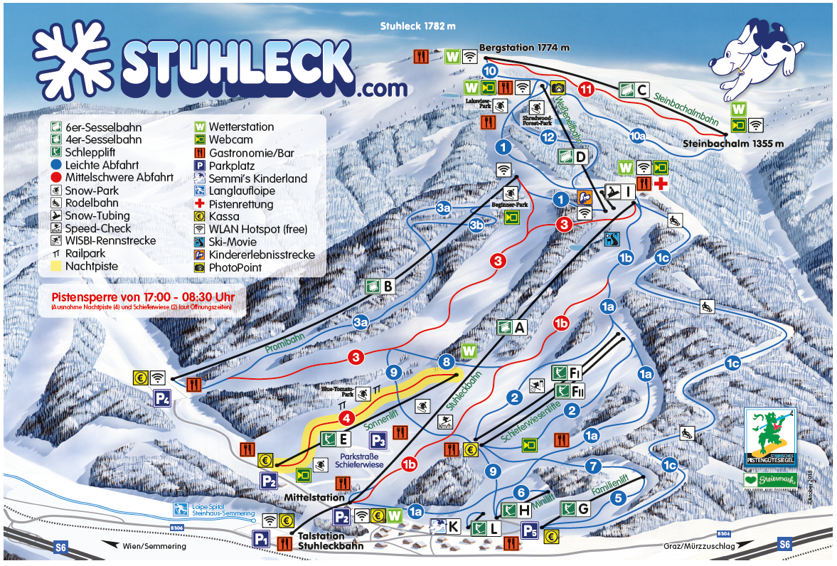 a ski map of stuhleck mountain, spital am semmering, austria