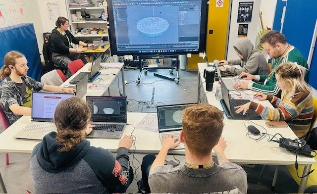 3d modelling workshop in a university. Teaching students professional CGI techniques for Film and Tv Production