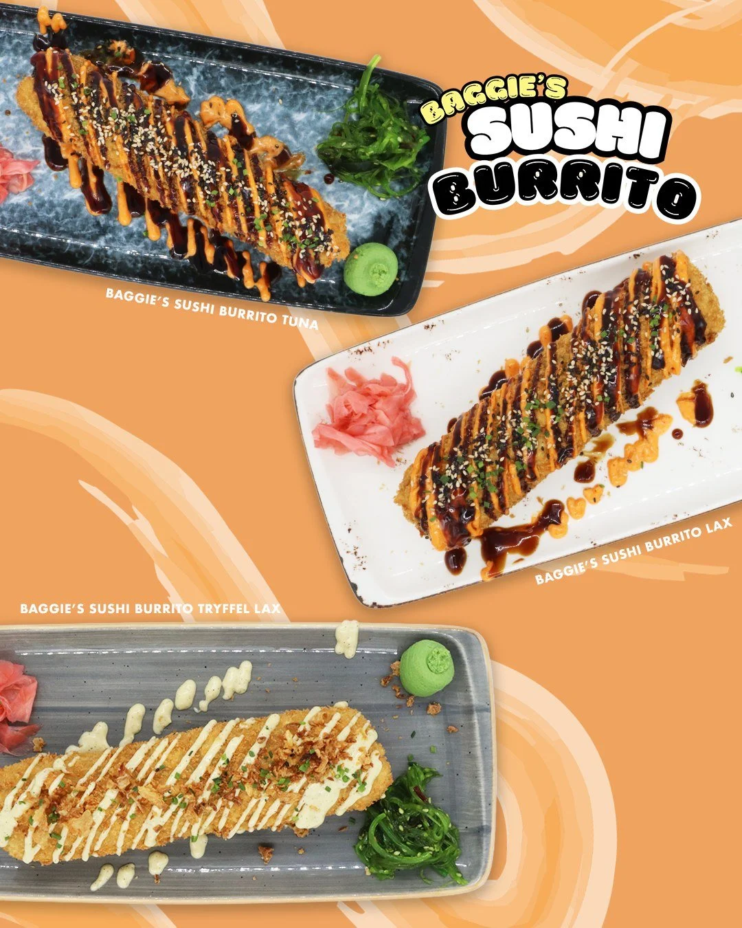 BAGGIE'S SUSHI BURRITO 🍣🌯🧡 V&auml;lj mellan: TUNA &middot; LAX &middot; TRYFFEL LAX &middot; GREEN (vegansk)

Best&auml;ll online f&ouml;r avh&auml;mtning eller kom f&ouml;rbi och best&auml;ll! 🙌