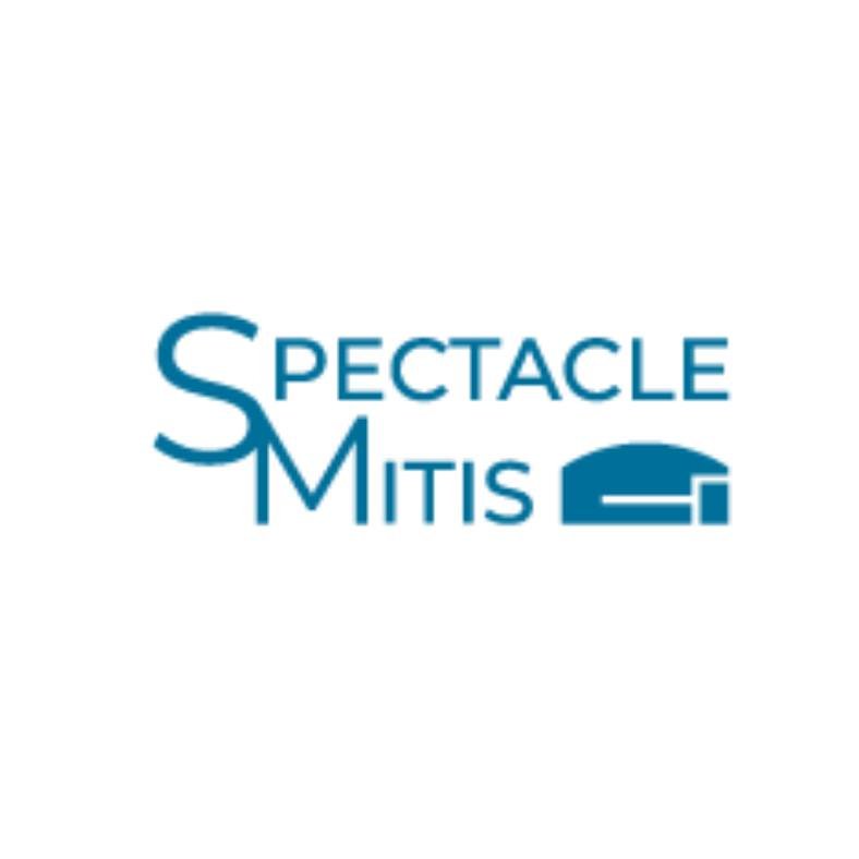 Logo du Spectacle Mitis avec un texte en bleu et un symbole d'un théâtre ou d'une scène