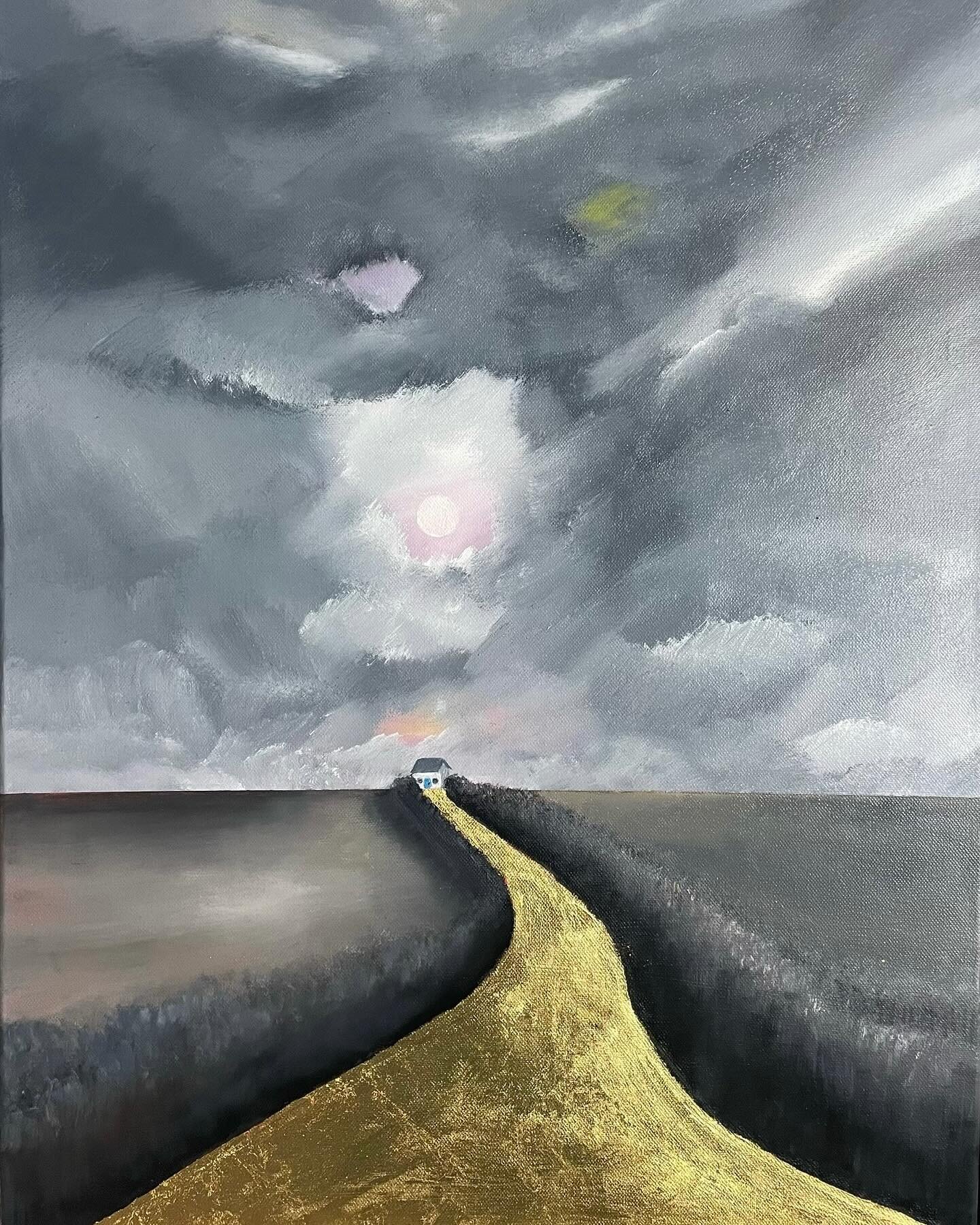 &ldquo;The Road Home is Paved in Gold&rdquo;
50cm x 70cm
The title of this painting says it all for me but I think a painting can have many interpretations &amp; layers of meaning which can differ for different people, but for me this is about the co