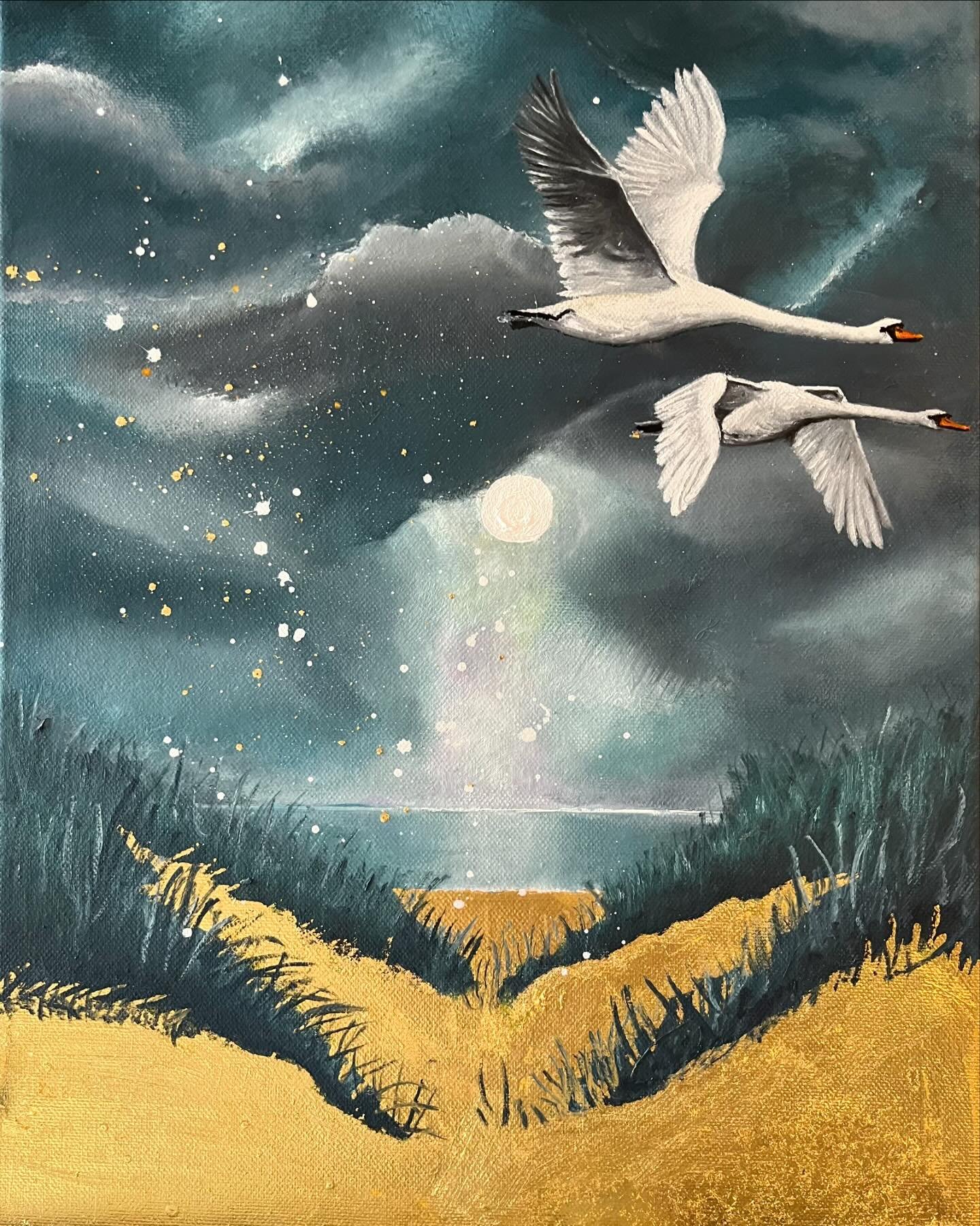 I wondered about adding to this with the swans but I just had to do it &amp; I&rsquo;m happy with them. I find swans almost spiritual &amp; they symbolise grace - a quality worth striving for but easier said than done, painting swans and looking at t