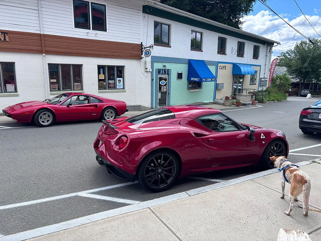 Our cars assemble outside Baked in Shelburne Falls