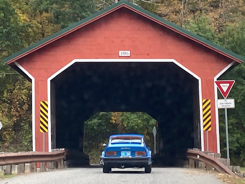 Our route takes us through the one covered bridge in central Mass