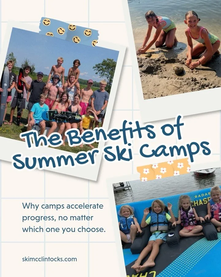 How do I benefit from Summer Waterski Ski Camp?
.
When you come and water ski multiple times a day for a full week, you see real growth. Skills click in faster, you stop overthinking and finally start trusting yourself. 
.
Training alongside peers ad