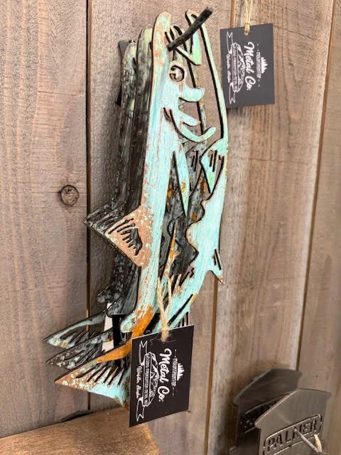 12" Patina Metal Salmon