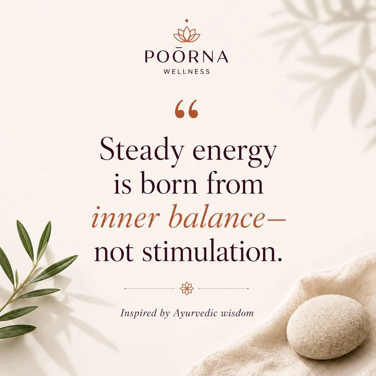 &ldquo;Steady energy is born from inner balance&mdash;not stimulation.&rdquo;
Inspired by Ayurvedic wisdom

That one sentence holds all the answers.

We&rsquo;ve been taught that low energy means we need another coffee, more protein, another snack, o