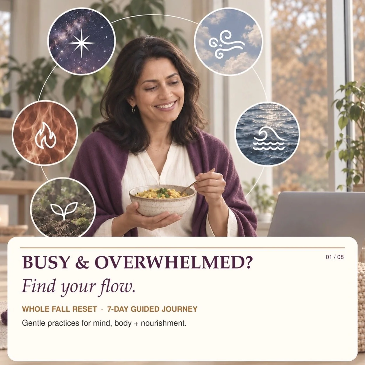 🍂 Busy week? Feeling the seasons change? Start with one small seasonal shift.

Give yourself a little more warmth, rest and room to breathe.

Ayurveda teaches us to notice the season around us and adjust our routines gently. You can start small toda