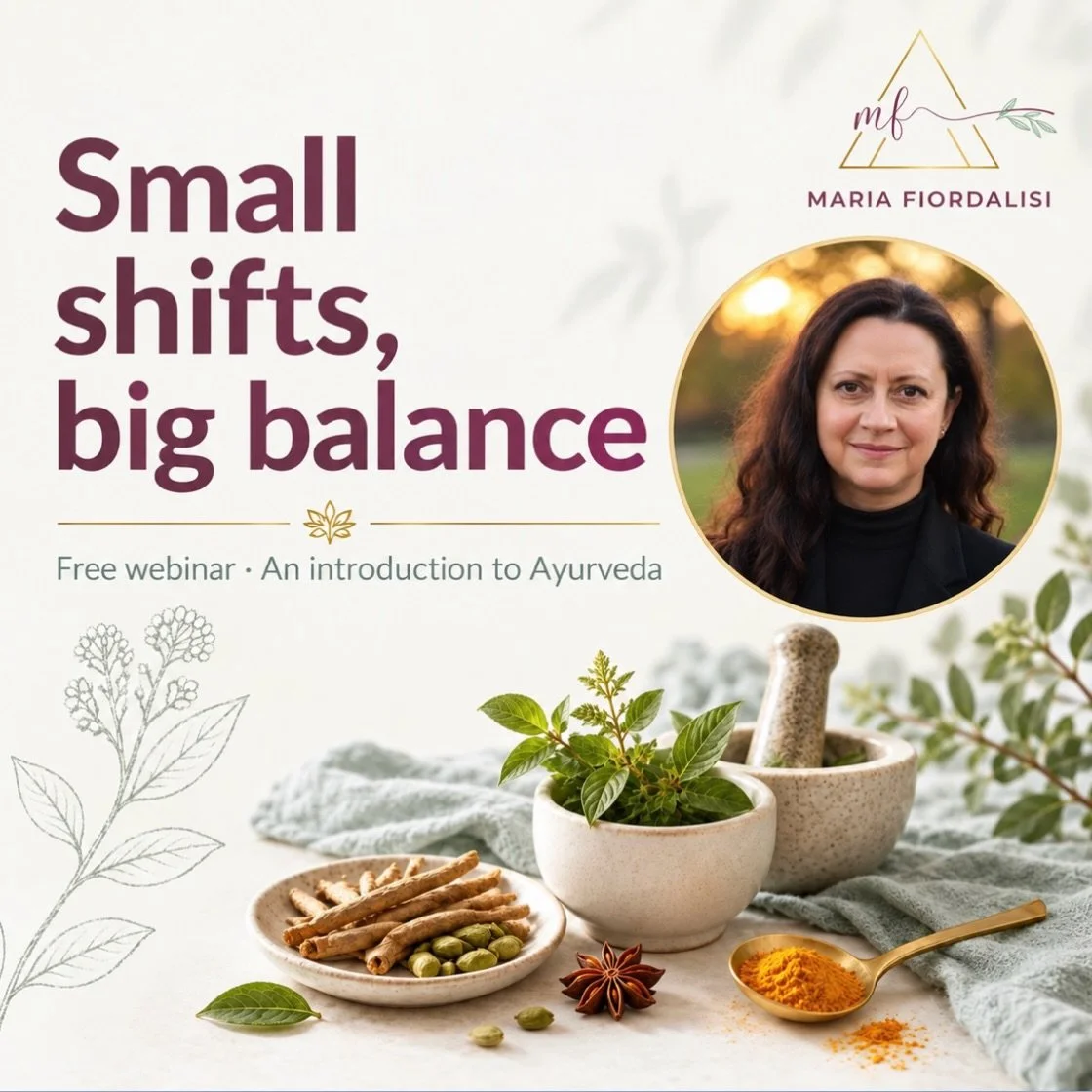 Small shifts, big balance🌿

That&rsquo;s exactly what Ayurveda says. You don&rsquo;t have to overhaul your life. A few gentle changes, repeated, can bring you back into balance.

Join us for a free introduction to Ayurveda with Maria Fiordalisi @mar