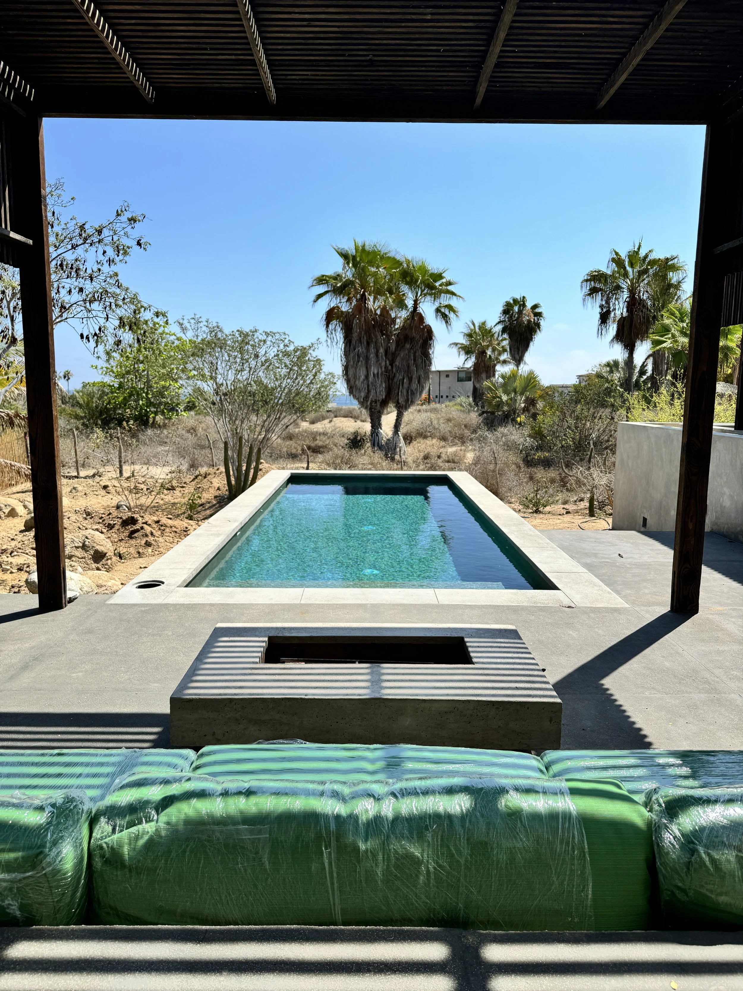 Custom cushion set for built-in outdoor concrete sofa