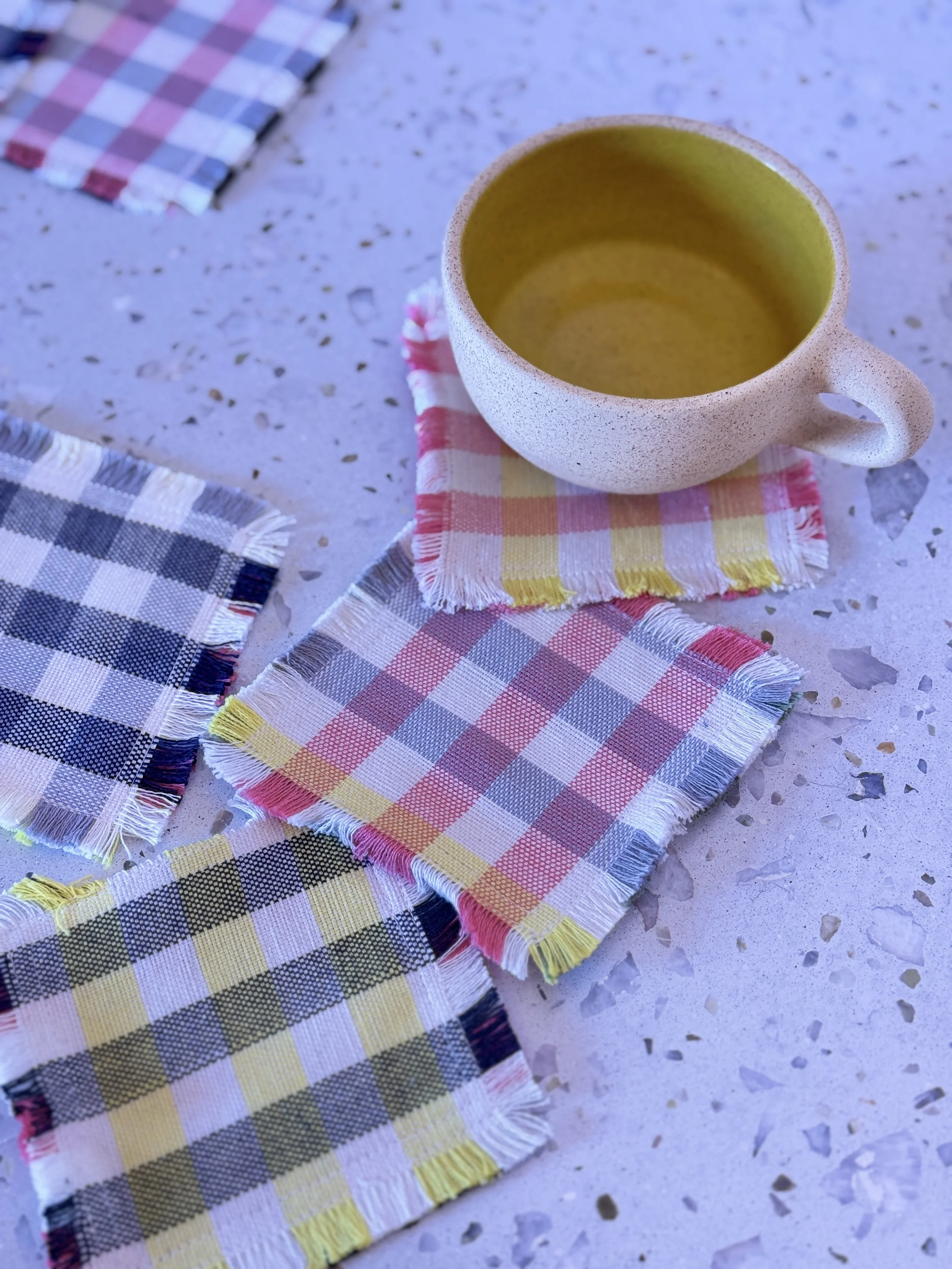 Sunny Checkered Coaster, set of 4