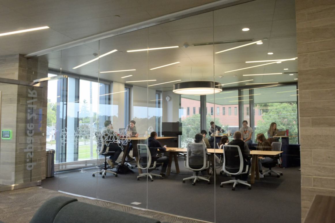 Final installation photo featuring the glass decal design.