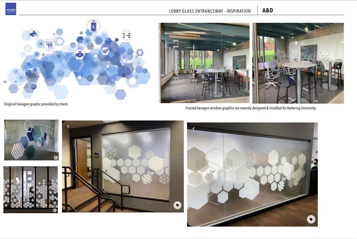 Inspiration images for the lobby glass graphics.