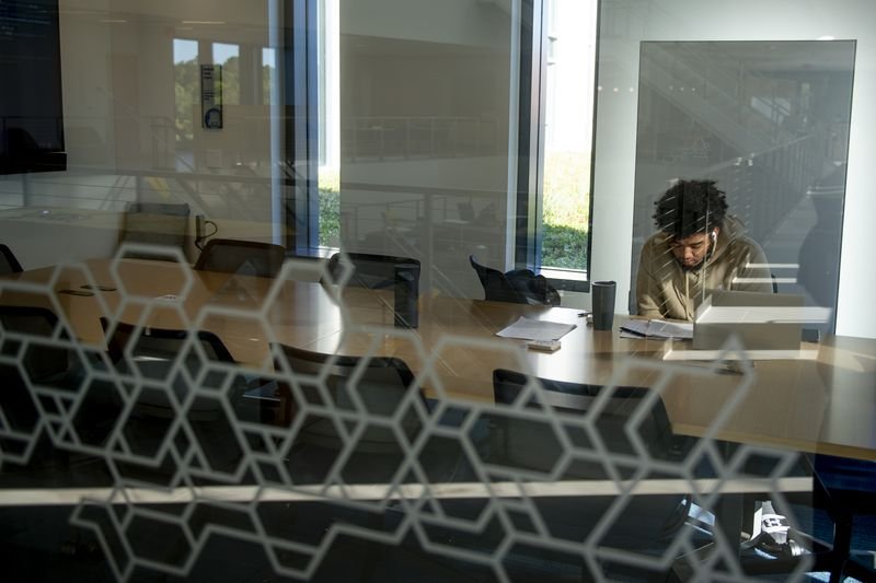 Final installation photo featuring the glass decal design.