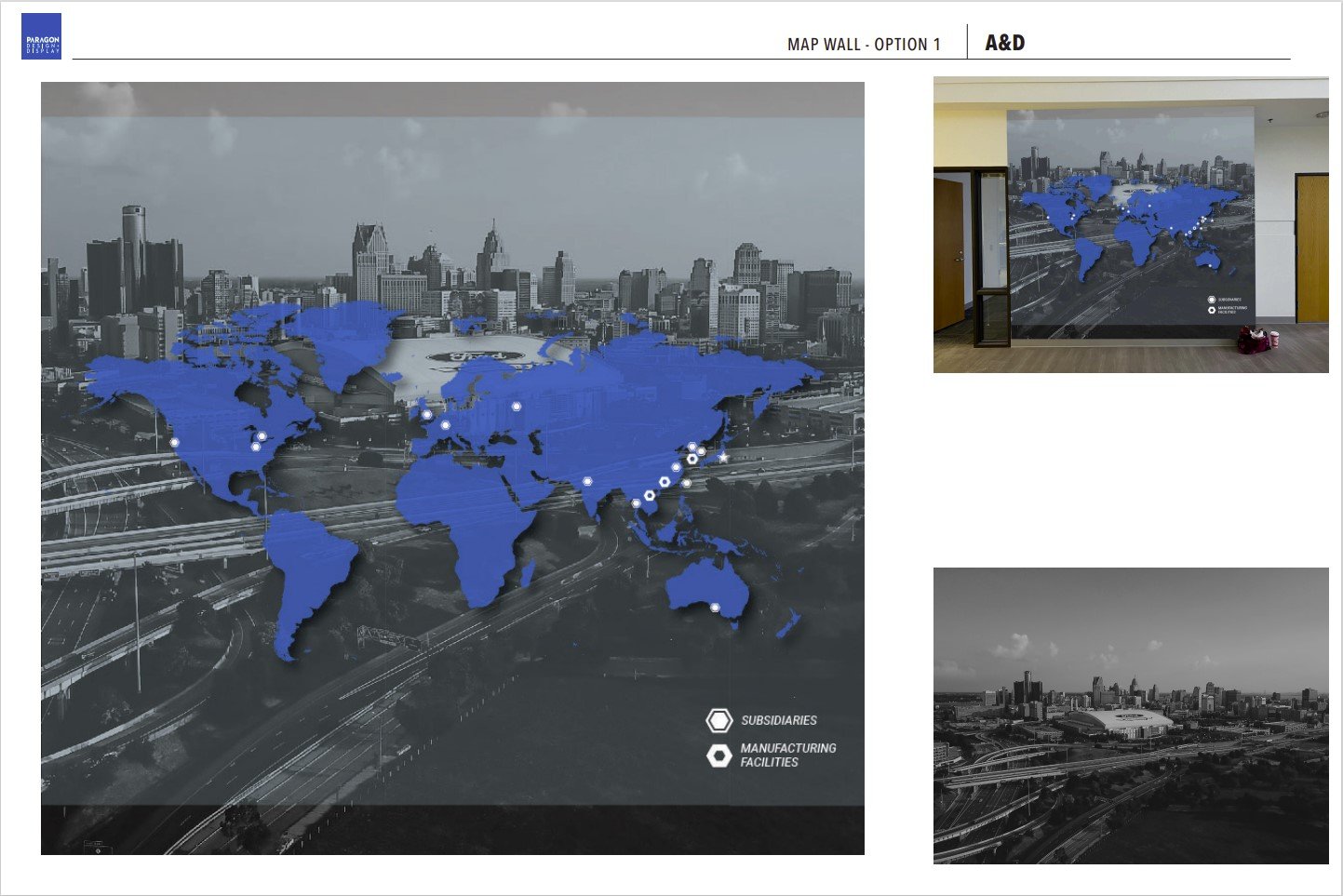 An early design concept and mockup for the map wall.