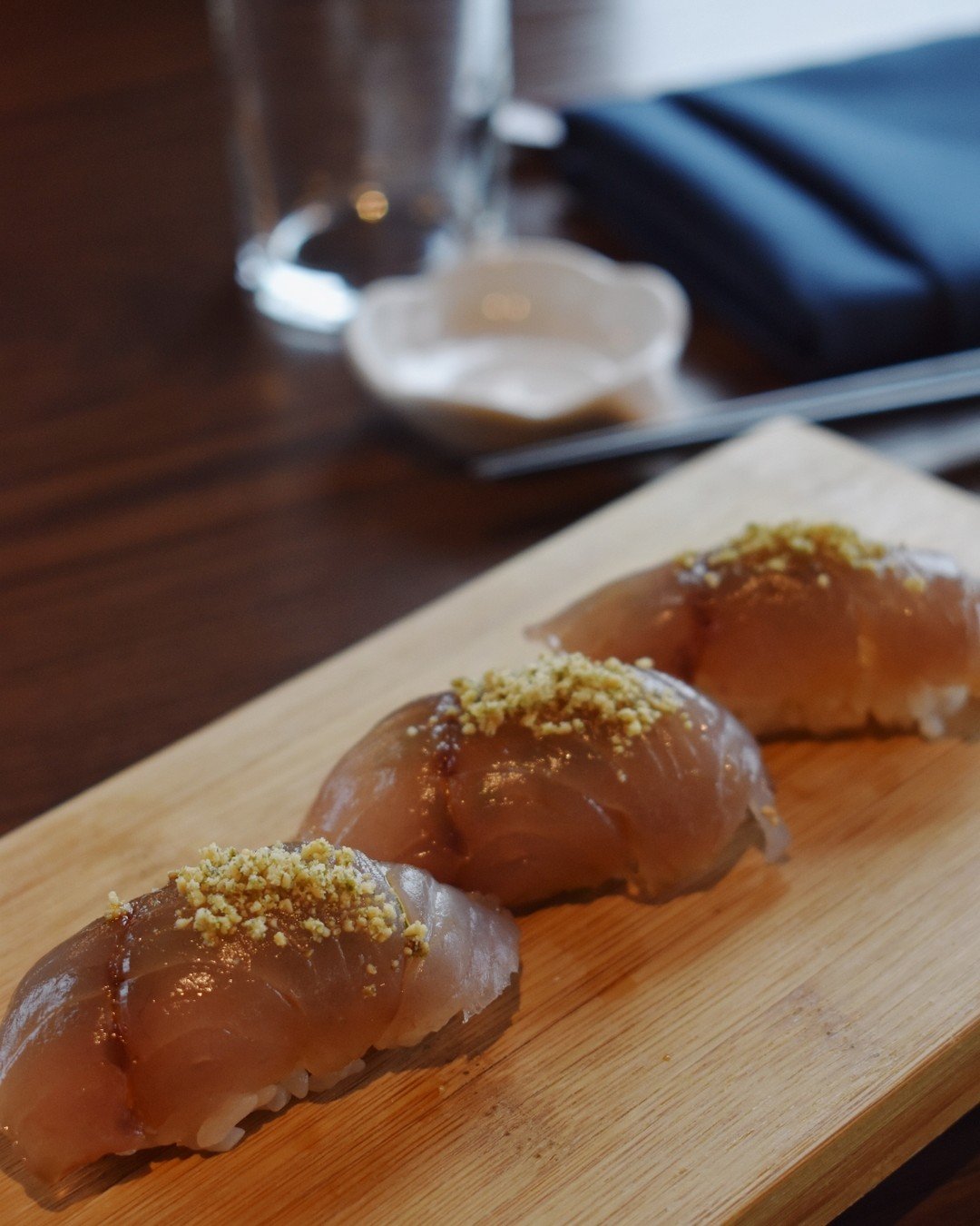 Catch it while you can!🐟 For a short time only, savor our walnut-smoked Bluefish Nigiri, topped with crunchy toasted pumpkin seed salt.

Click the link in bio to make a reservation Thursday-Sunday from 5:00-9:00PM.