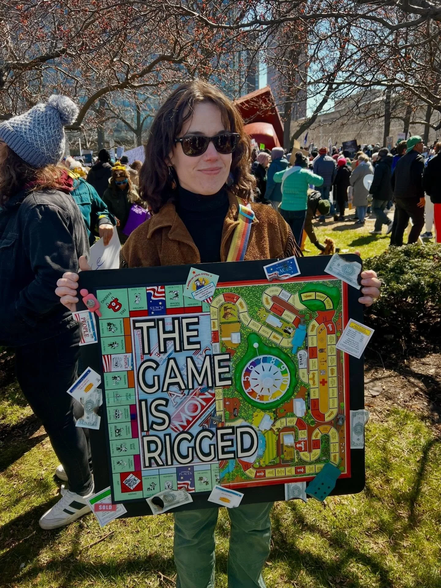 Can we advance to accountability? 
Psst&hellip;Old board games make great protest art 🪧

@ohio_50501 

#ohioartist #gameoflife #monopoly #protestart