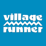 Logo with blue background and white text reading 'Village Runner' with wavy lines below the word 'village'.