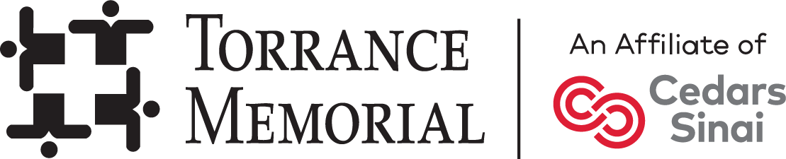 Torrance Memorial logo with text 'An Affiliate of Cedars Sinai' and graphic of interconnected red and gray circles.