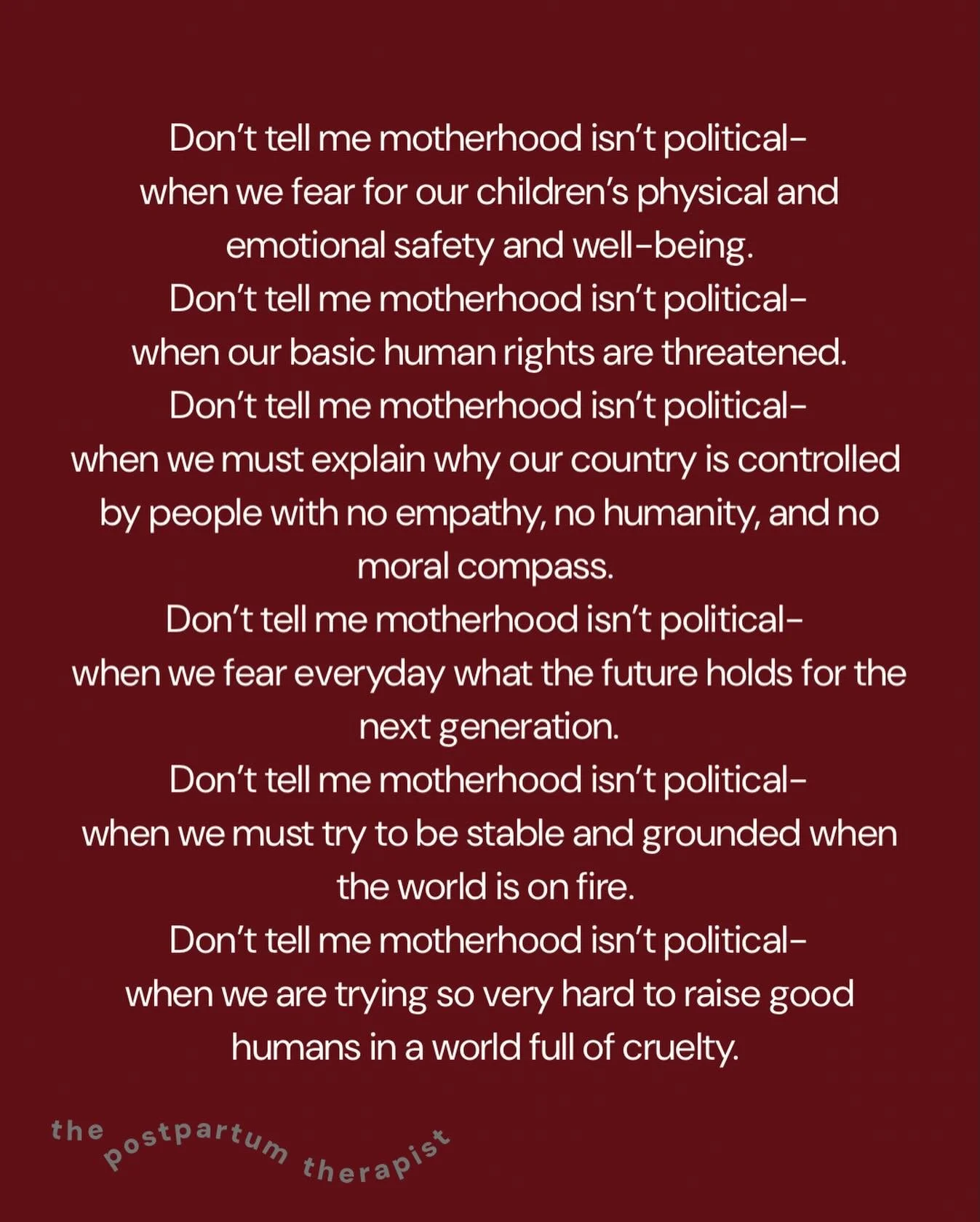 Motherhood has always been and always will be political. Raising the next generation of humans is enormously consequential and a massive responsibility and moms know that and show up for it over and over and over again&hellip;