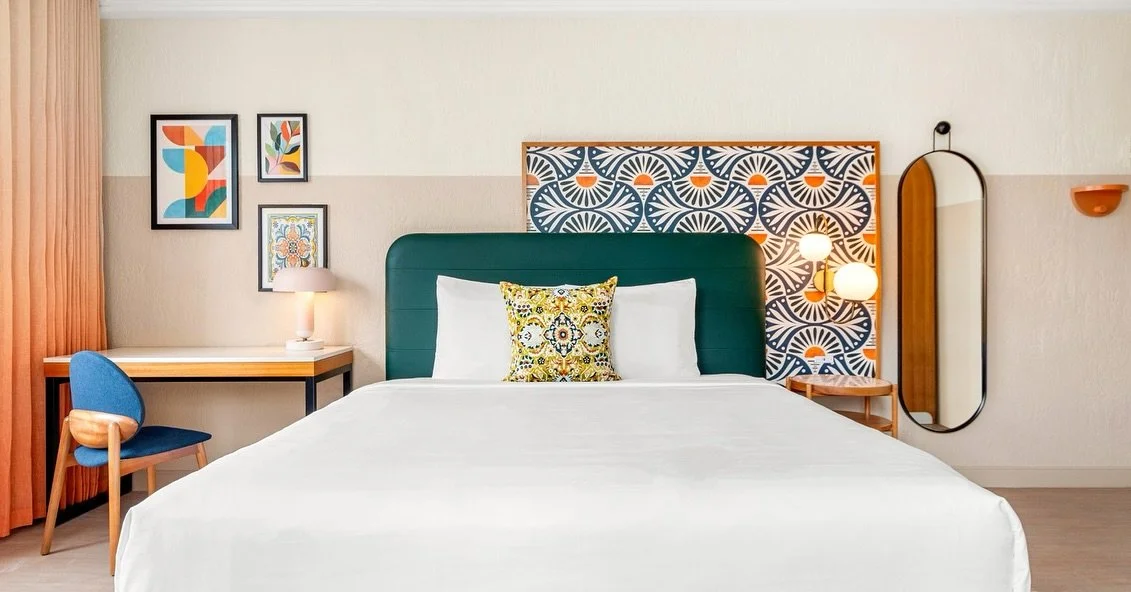 Vibrant tropical colors merge with Art Deco influences for the 77-key guestroom renovation of the Beach Plaza Hotel in the heart of Miami Beach. Built in 1934, the IIG Design and Throughline by IIG Procurement teams retained the&nbsp;hotel&rsquo;s ri