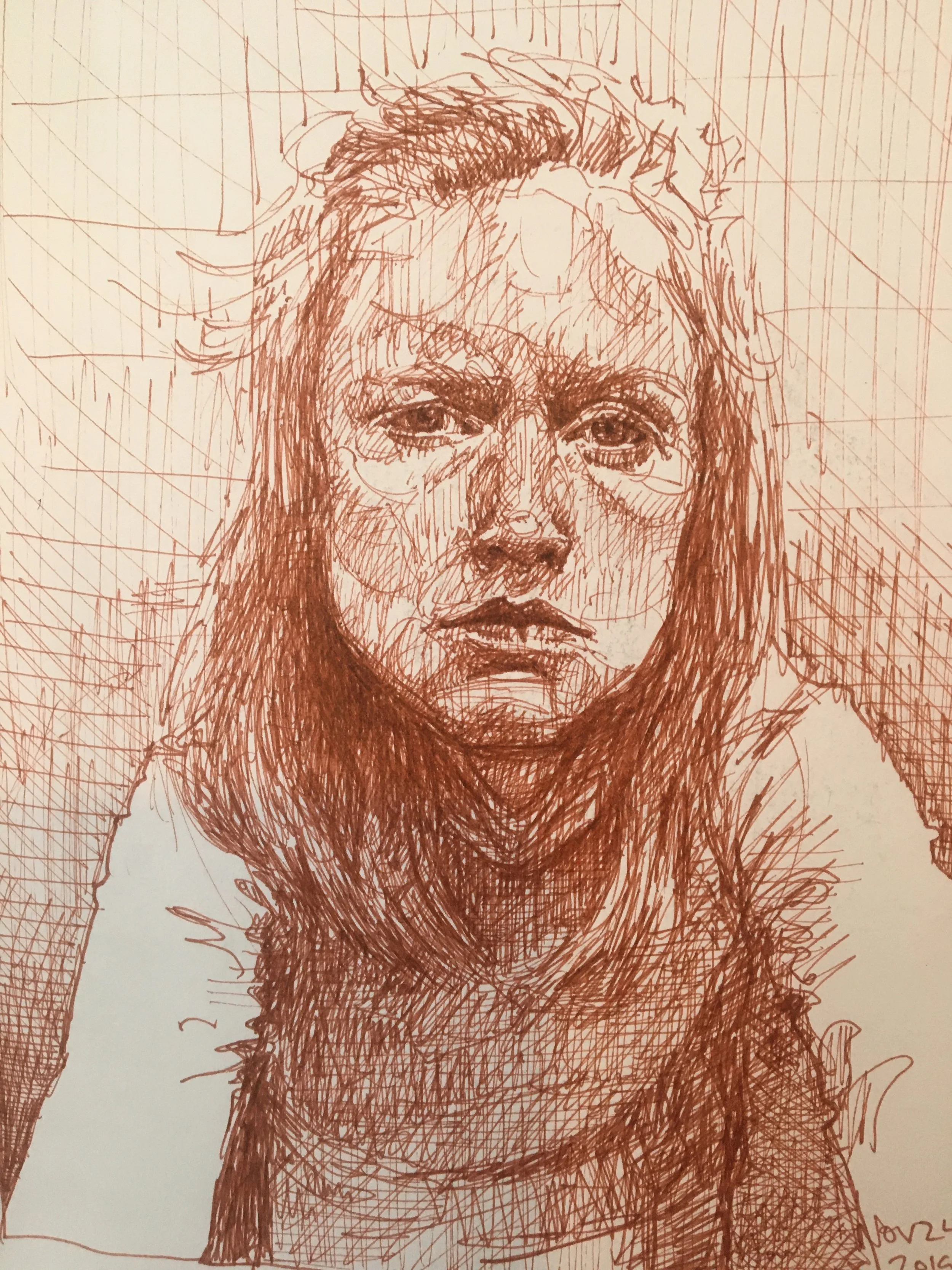 self portrait, pen on ink sketch