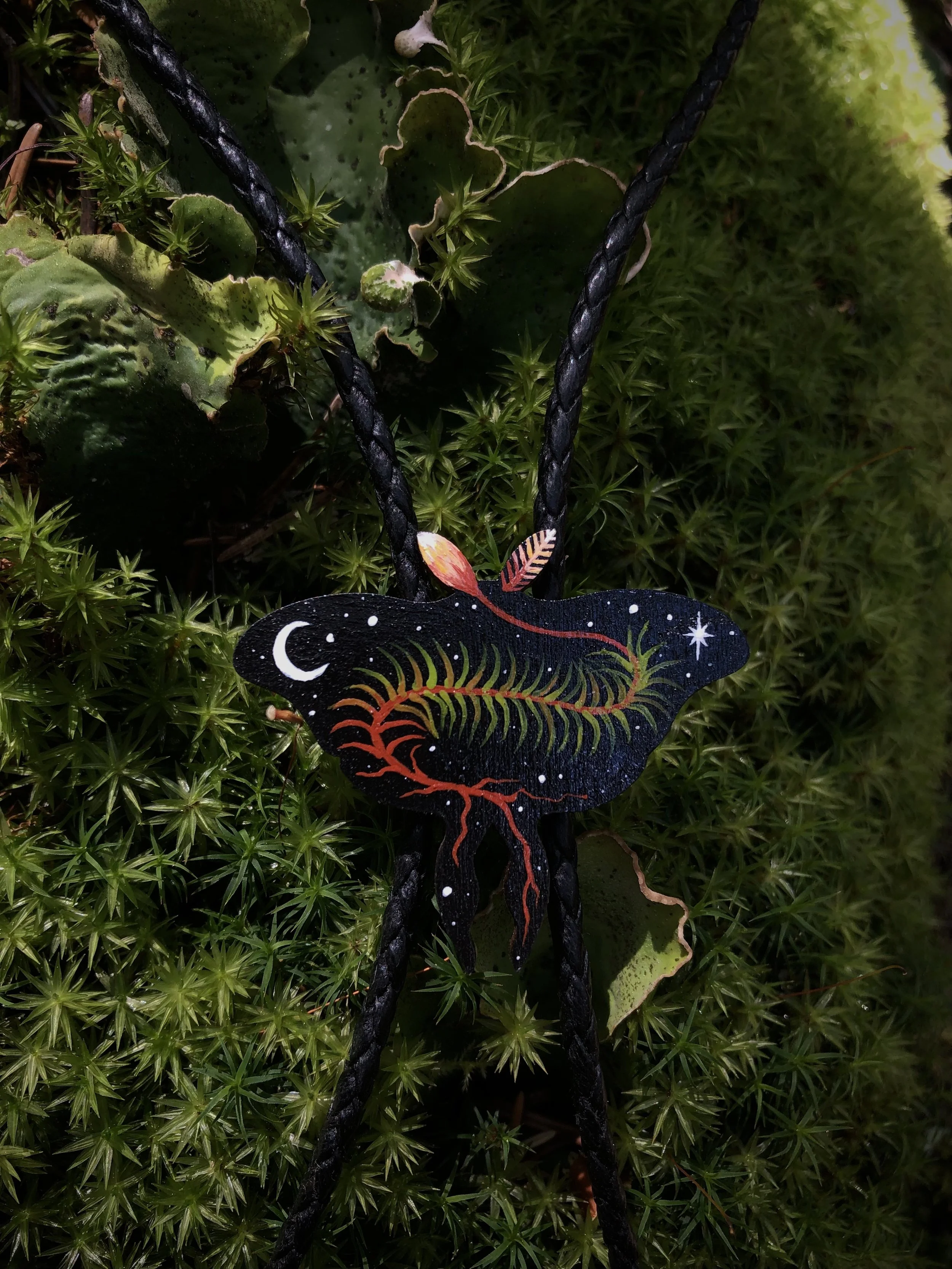 Moss and Moon Moth Bolo Tie