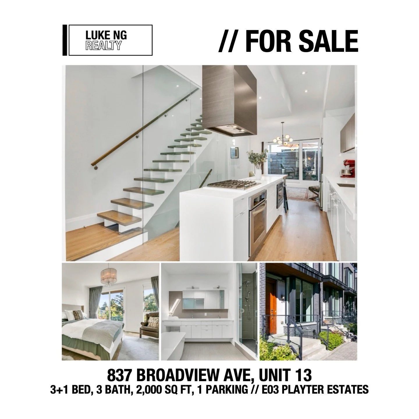 FOR SALE 🏡: rarely available, rear-facing freehold townhome in Playter Estates.

Three bedrooms, three bathrooms across almost 2,000 sq ft above-grade levels. Tons of luxury finishes, including 10' ceilings, massive kitchen with gas cooktop and spac