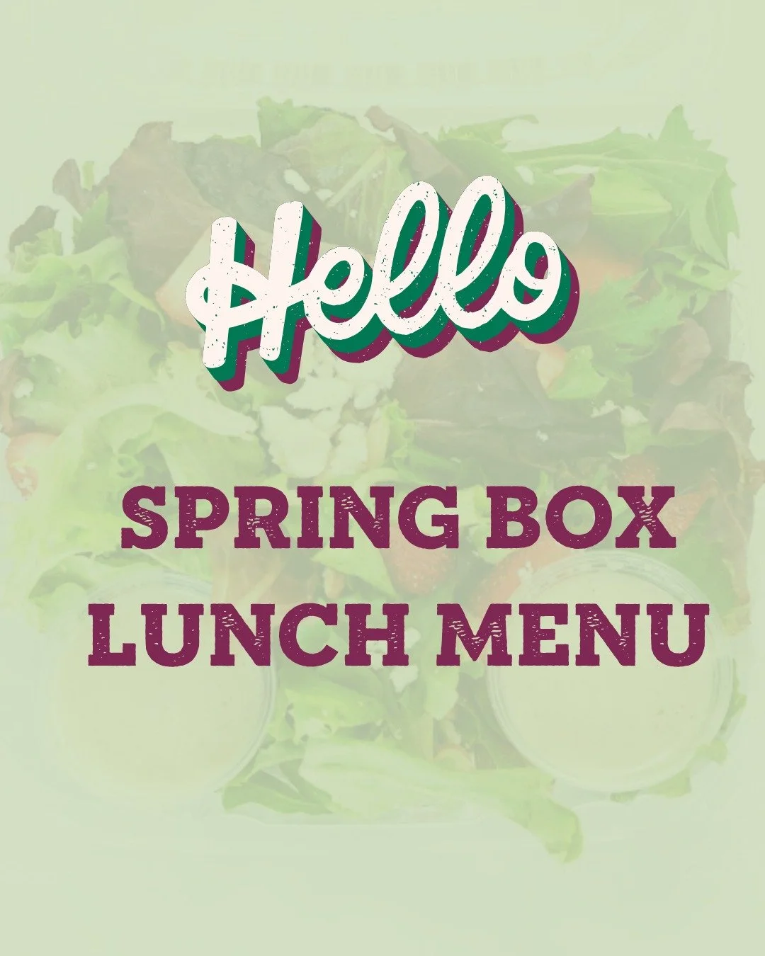 Spring has officially arrived, and so has our Spring Box Lunch Menu 🌿

Fresh favorites + new flavors:
🥪 Curried chicken salad
🍓 Strawberry pecan salad
🌾 Spring grain bowl
🥗 Buddha bowl
✨ And the return of our fan-favorite spring orzo salad

See 