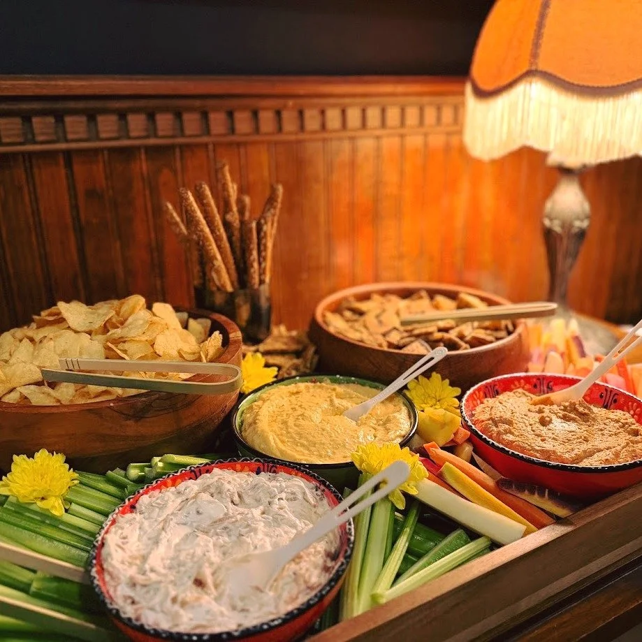 That's too much dip...said no one ever!

A recent appetizer spread featured our house-made Beer Cheese, Black-eyed Pea Hummus and Carmelized Onion dip with all the dippers of course!

farmtoforkfood.com