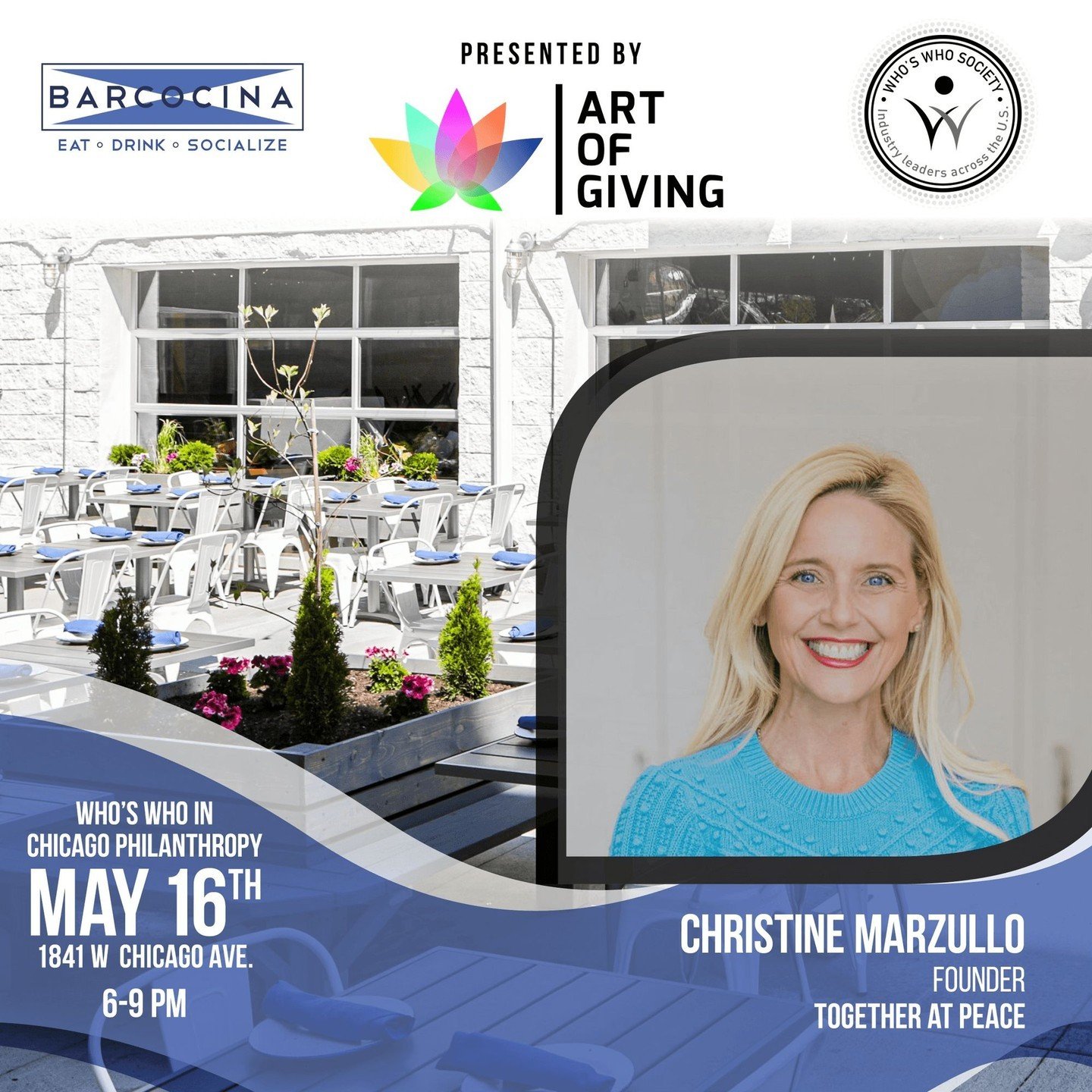 🎉🌟 Celebrate Philanthropy with Us! 🌟🎉

We're thrilled to announce a truly special occasion: Christine Marzullo, Founder of Together at Peace Foundation, has been nominated for the prestigious &quot;Who's Who in Chicago Philanthropy.&quot; The Art