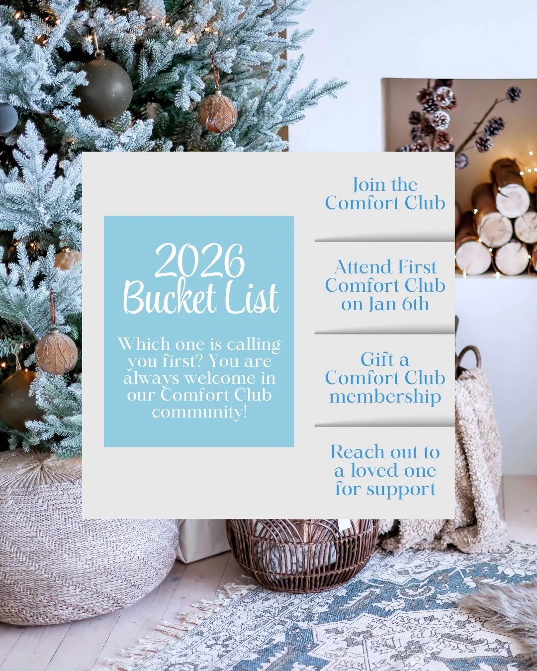 Your seat at the Comfort Club is ready! 💙

This space exists for moments when you want a place to land, a space where showing up is enough, and connection unfolds gently over time. Our first gathering takes place tonight from 7&ndash;8 PM CST, offer