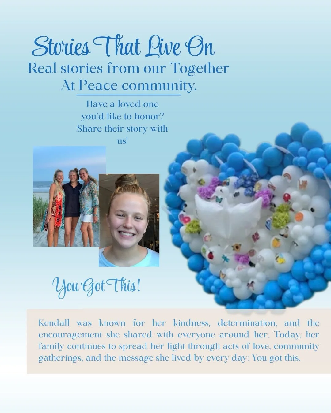 Every story shared in our Together At Peace community carries a life forward.

Through our blog, families have shared the people they love, the moments that shaped them, and the ways their influence continues to guide everyday life. These stories cre