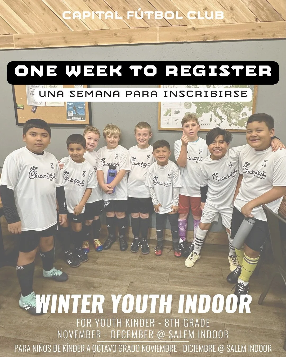 🚨ONE WEEK TO REGISTER🚨
Registration for our Youth Winter Indoor program closes next Sunday, October 19th!
This program is specifically for youth Kinder - 8th grade featuring a “game-only” format happening weekends at Salem Indoor Nove