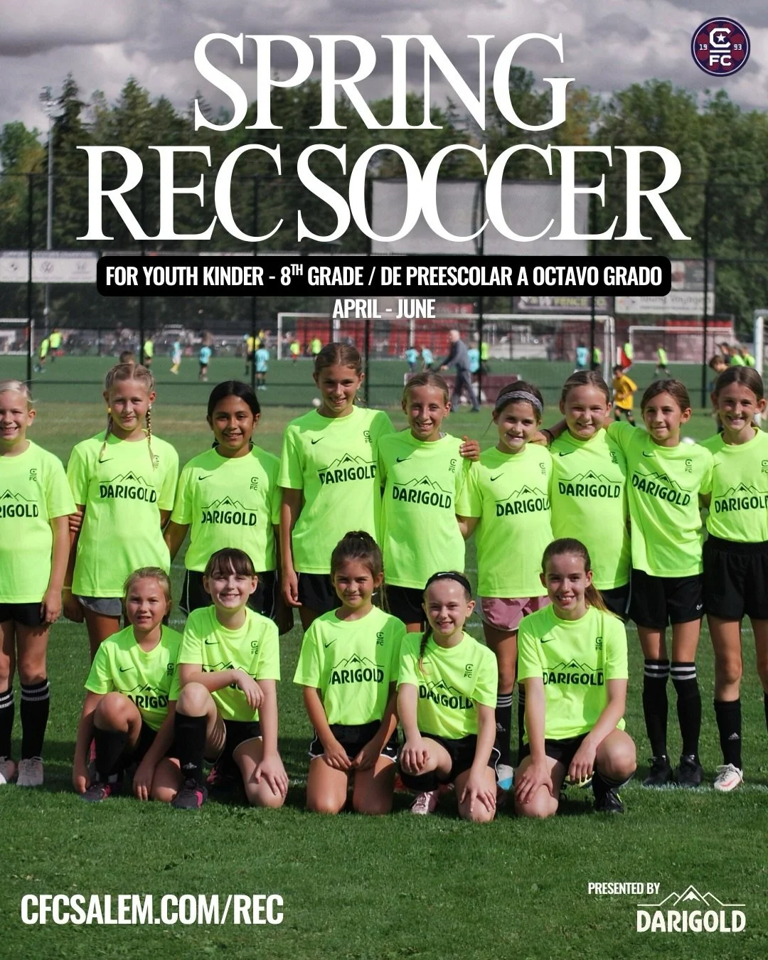 🚨TWO WEEKS TO REGISTER🚨

Spring soccer kicks off at CFC this April - and teams are filling quickly! Register now before March 8th.

👉 Rec for youth Kinder - 8th grade presented by @darigoldnw 

👉 Mighty Mites for youth 3-5 years in partnership wi