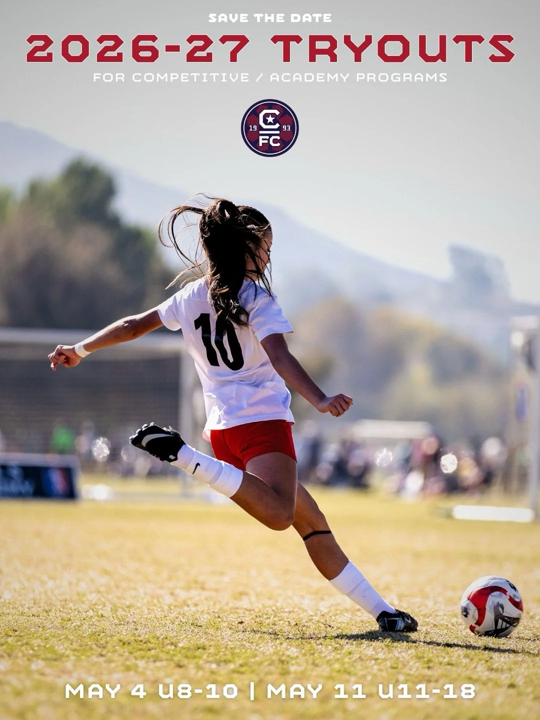 SAVE THE DATE 📅 

Tryouts for our 2026-27 Competitive and Academy seasons are coming this May!

Specific tryout details will be announced in March. Until then, mark your calendar and make sure you check out the new age group formations as we prepare