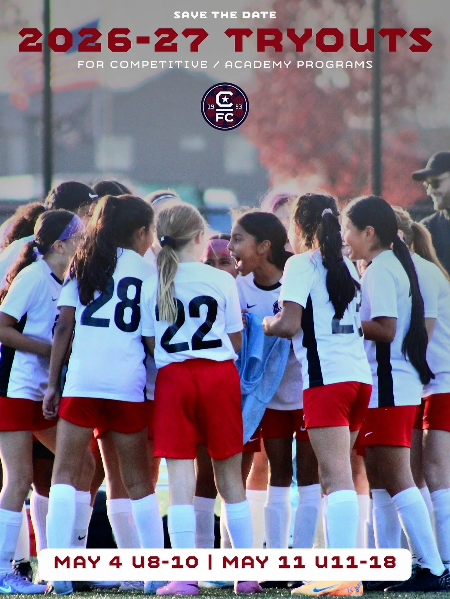 Fuel your passion. Join the team.

Tryouts for our 2026-27 Competitive and Academy seasons are coming this May!

Specific tryout details will be announced shortly. Until then, mark your calendar and make sure you check out the new age group formation