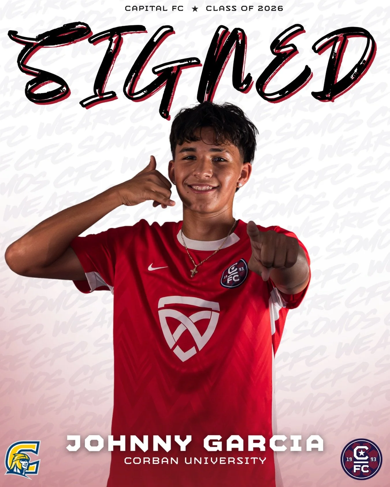 Called to the next level 📞

Congrats to Johnny Garcia from the 2007/08 ECNL squad on committing to Corban University where he will continue his soccer career this fall!

Vamos, Warriors @corbanmsoc ⚔️

#somoscfc #winningculture #cfc #classof2026