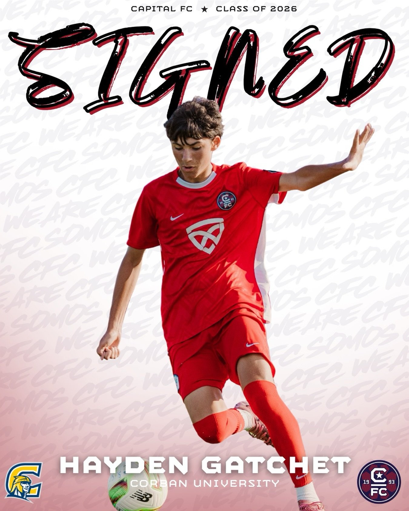 S/O to our Homegrown Hero 🫡

Congrats to Hayden Gatchet from the 2007/08 Natty Champ ECNL-RL squad on committing to Corban University where he will continue his soccer career this fall!

Vamos, Warriors @corbanmsoc ⚔️

#somoscfc #winningculture #cfc