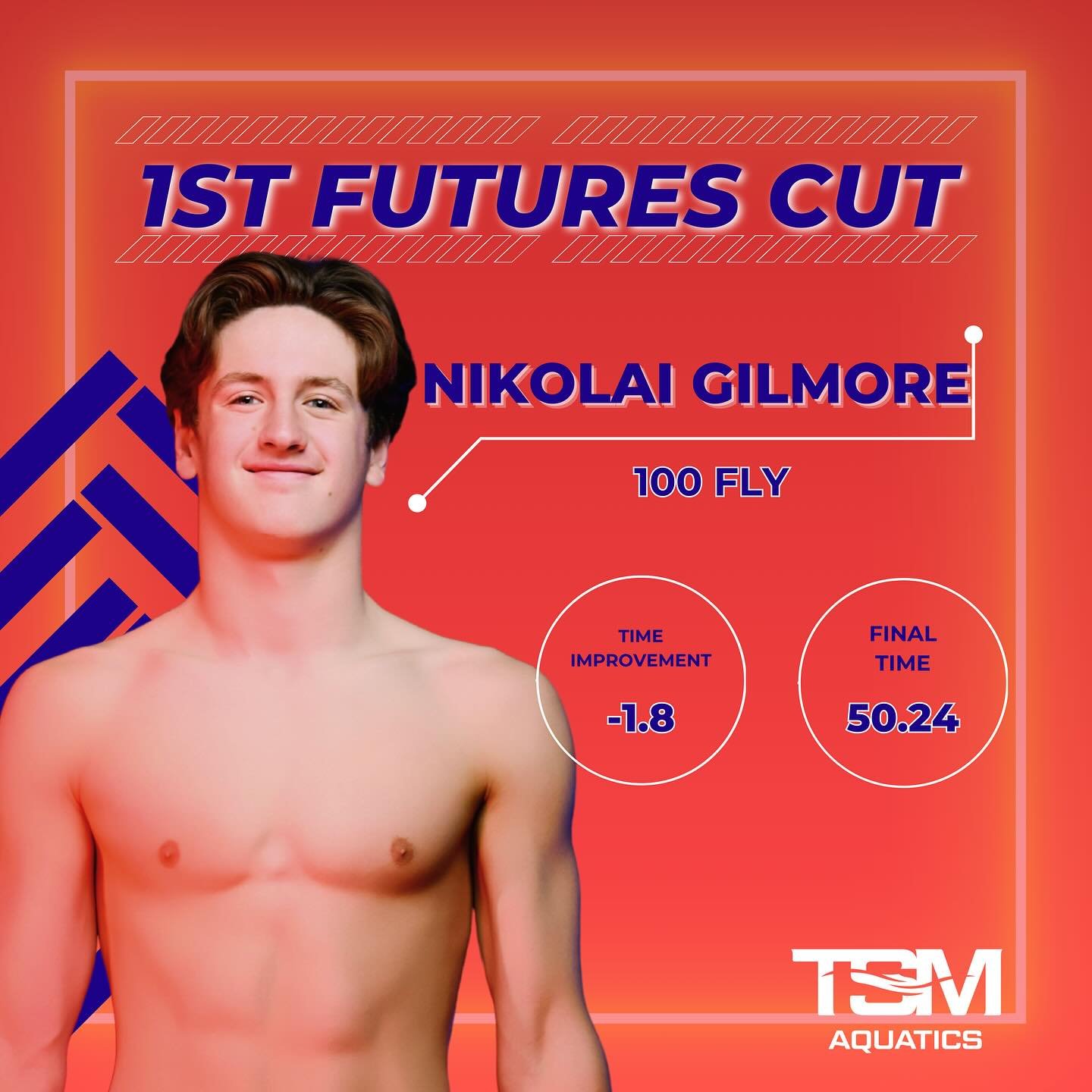 💥 Shoutout time!

Let&rsquo;s give it up for Nikolai, who just hit his first Futures cut in the 100 Fly! 🏊&zwj;♂️💪

It takes grit, focus, and passion to reach this level&mdash;and Nikolai brought it all. Amazing job!

#TSMAquatics #Futures #Butter