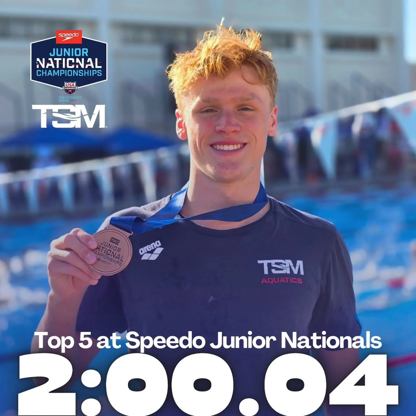 With a great swim on his way to a lifetime best time, Harrison Smith finished in the top 5 at the Speedo Junior Nationals in Irvine, CA. 

Great Day 1 for TSM with PBs for both Harrison (200Fly) and Zach (1500Fr).

Looking forward to more good swims 