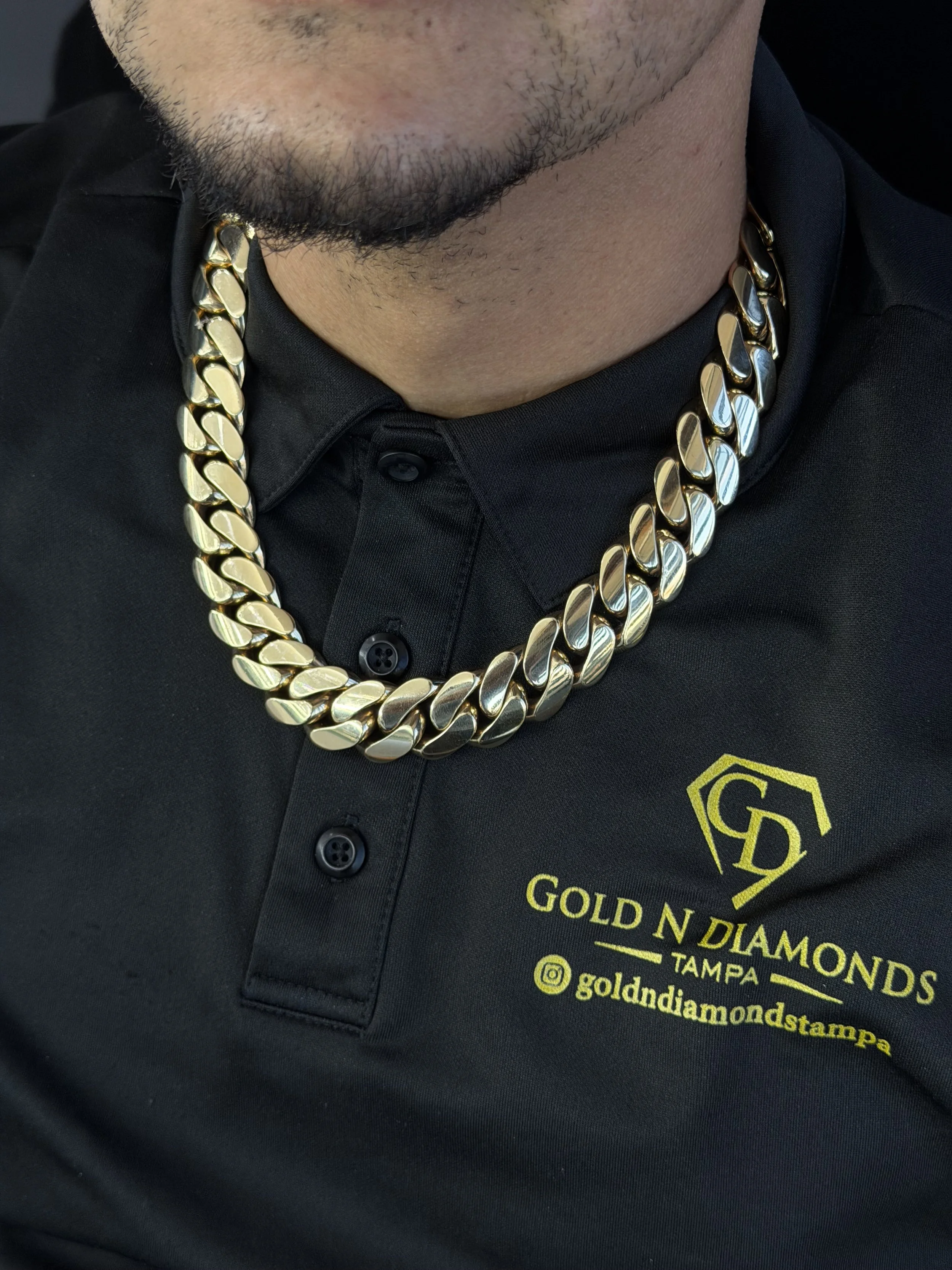 Heavy solid gold Miami Cuban chain worn at Gold N Diamonds Tampa