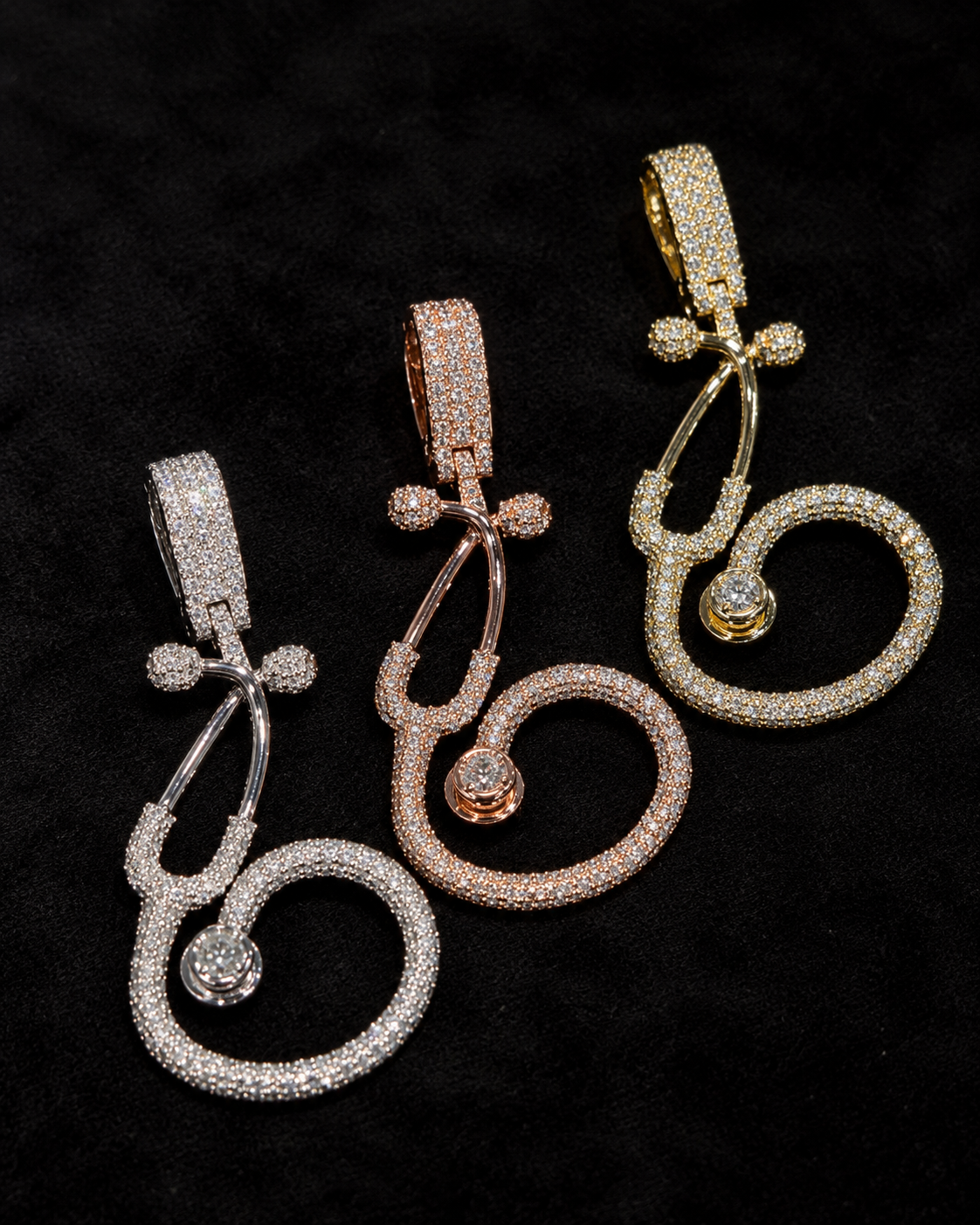 Natural Diamond Stethoscope Pendant