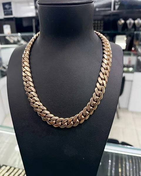 Solid 10KT rose gold Miami Cuban chain, 318.1 grams, 15mm wide and 22 inches long, at Gold N Diamonds Tampa