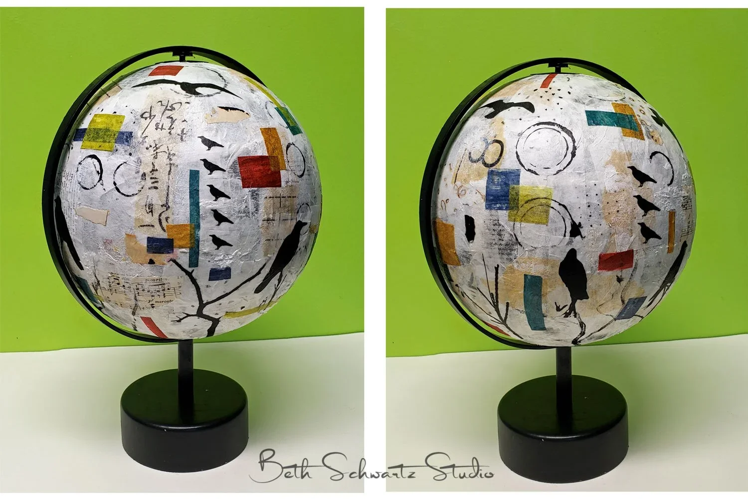 For the Birds Art Globe by Beth Schwartz